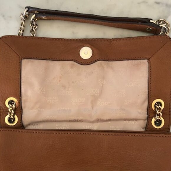 MICHAEL KORS Fulton Small Brown Gold Chain Shoulder Flap Bag - Picture 9 of 16
